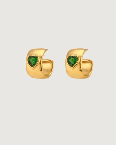 EMERALD HEART HUGGIE EARRINGS GOLD - STUDIO JO STORE